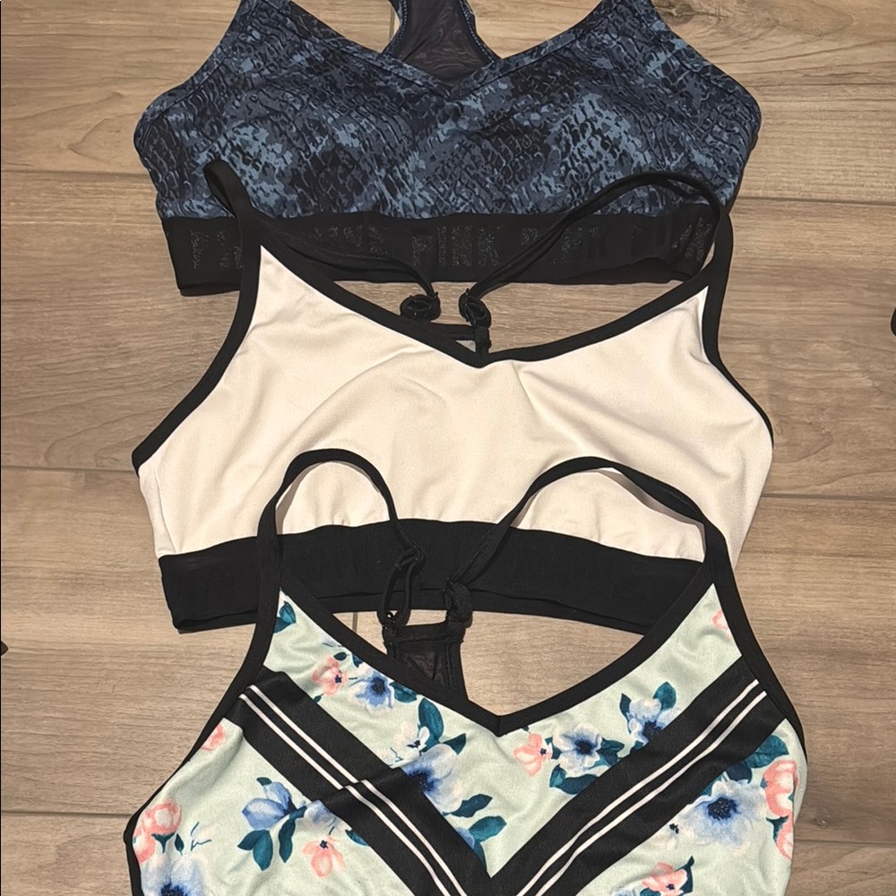 PINK Victoria's Secret Black and Cream Sports Bras